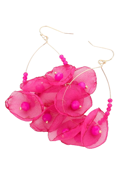 Hot Pink Flower Oval Earring