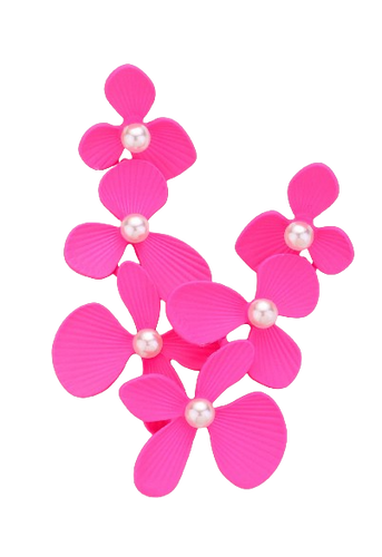 Pink Triple Flower & Pearl Earring