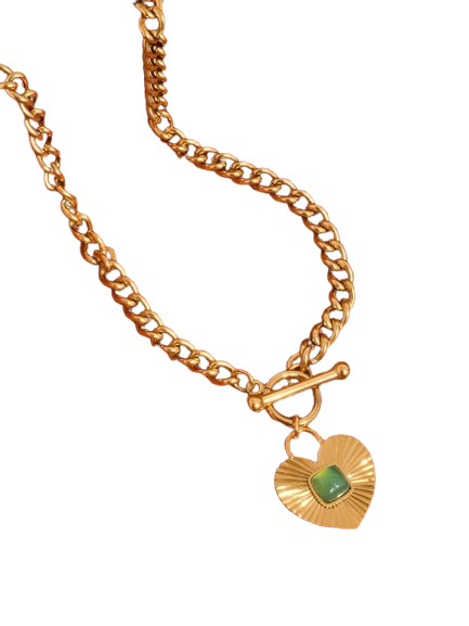 18k Green Kat Heart Necklace
