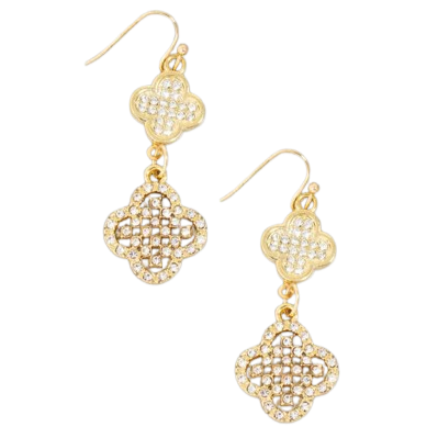 Silver Pave Two Clover Earring