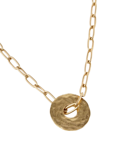 Gold Hammered Disc Charm Necklace