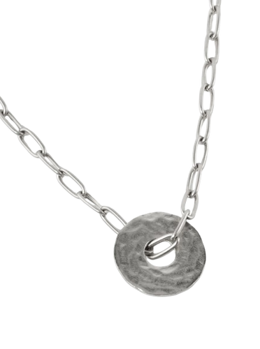 Silver Hammered Disc Charm Necklace