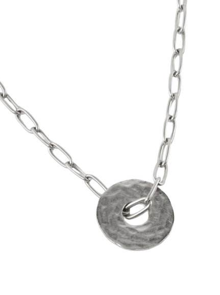 Silver Hammered Disc Charm Necklace