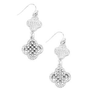Silver Pave Two Clover Earring