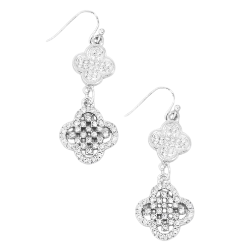 Silver Pave Two Clover Earring
