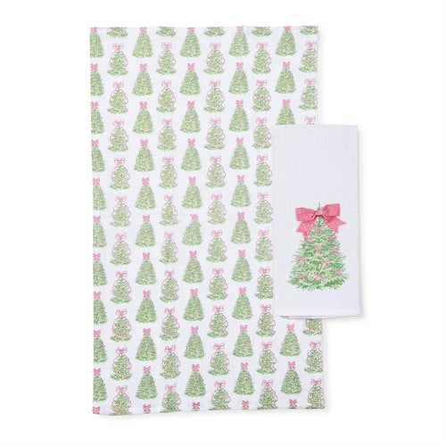 Pink Bow Christmas Tree Towel Set