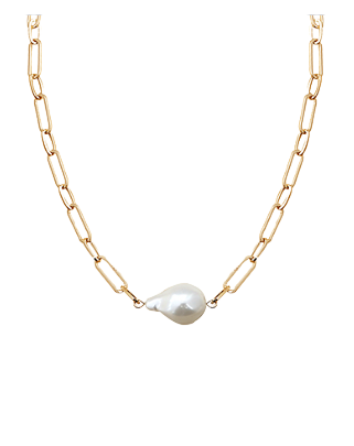 Baroque Pearl & Gold Link Necklace