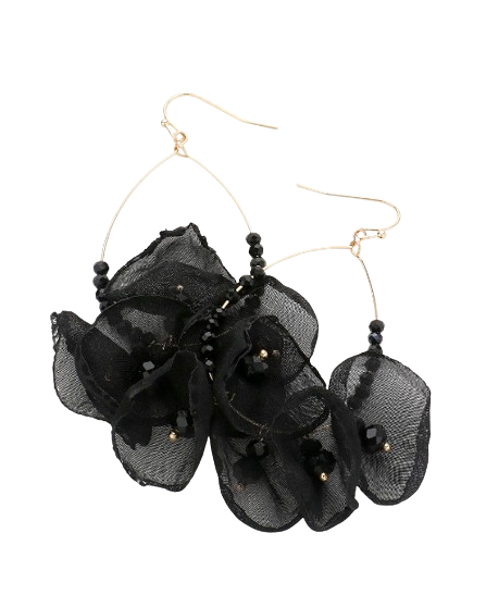 Black Flower Oval Earring