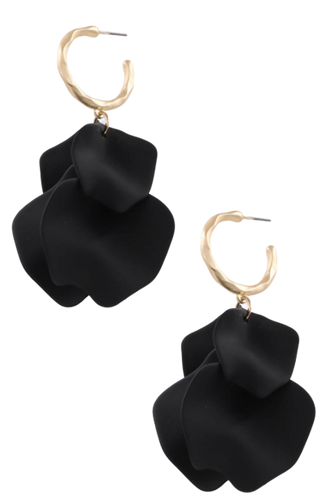 Black Petal Hoop Earrings