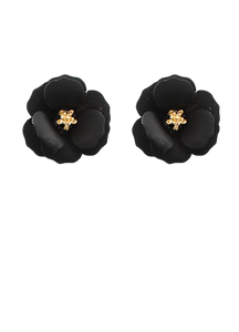 Black Flower & Gold Floret Earring