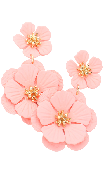 Pink Double Layered Flower Earrings