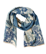 Double-Sided Blue Floral Scarf