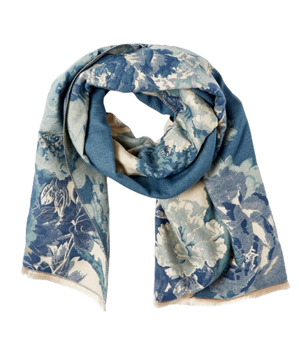 Double-Sided Blue Floral Scarf