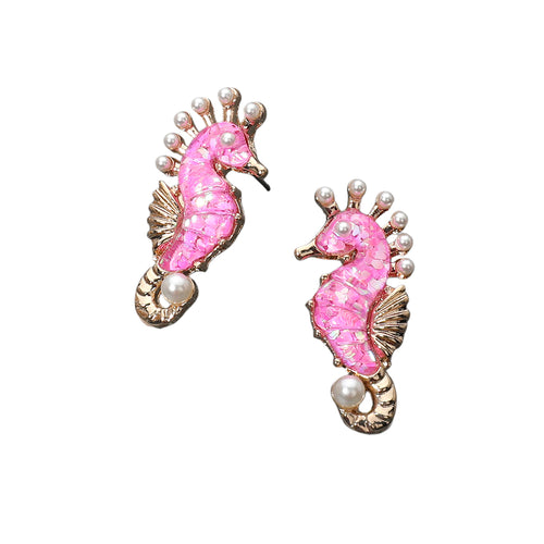 Pearl Confetti Seahorse Studs