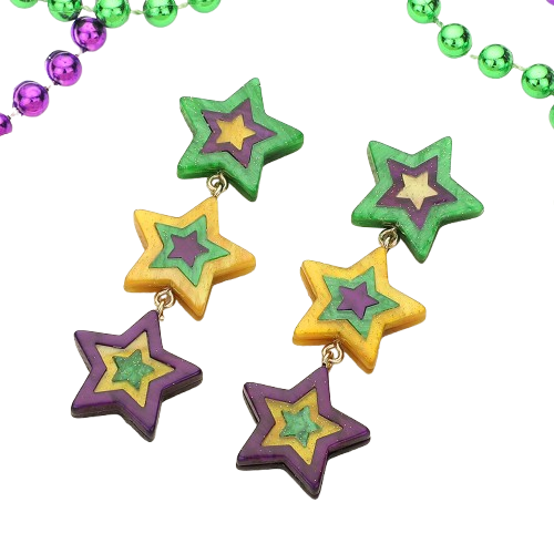 Mardi Gras Star Drop Earrings