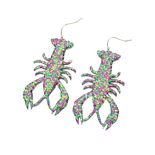 Mardi Gras Glittered Crawfish Earrings