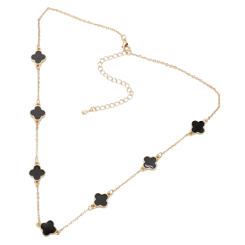 Black Quatrefoil Station Necklace