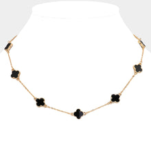 Black Quatrefoil Station Necklace
