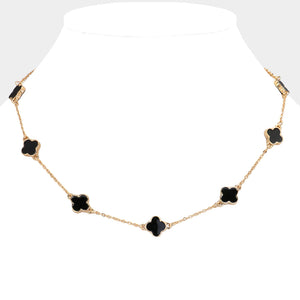 Black Quatrefoil Station Necklace