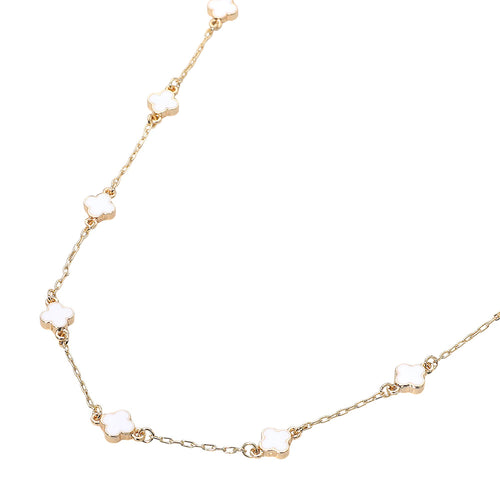 White Quatrefoil Station Necklace