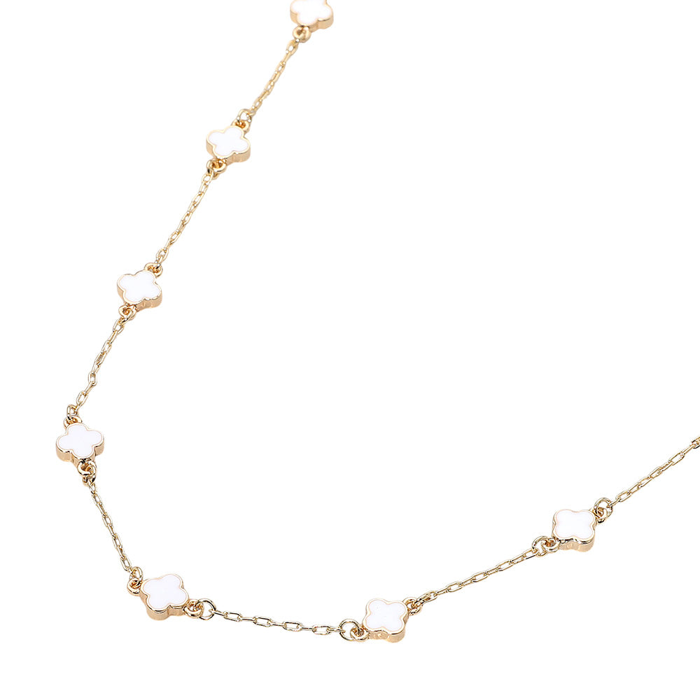White Quatrefoil Station Necklace
