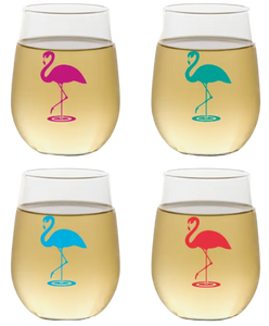 Set of 4 Flamingo Stemless Wine