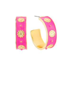 Fuchsia Flower Accent Hoops