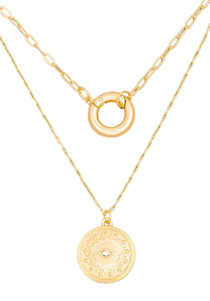 Gold Evil Eye & Disc Necklace