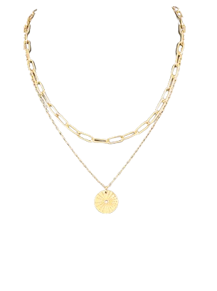 Gold Sunburst Disc Paperclip Necklace