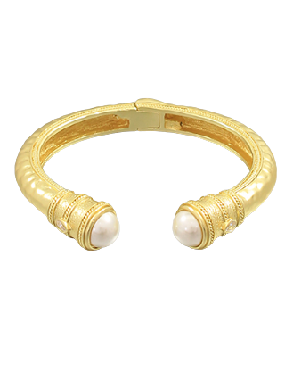 Gold Textured Pearl Accent Cuff