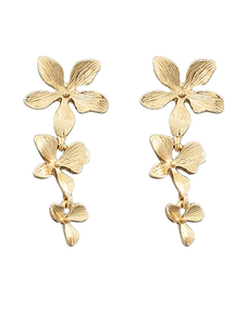 Gold Three Flower Post Earrings