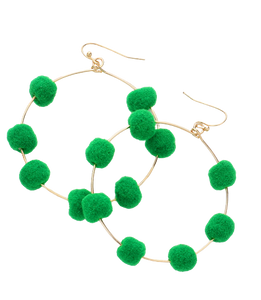 Green Pom Pom Circle Earrings