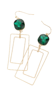 Green Stone Rectangle Earrings