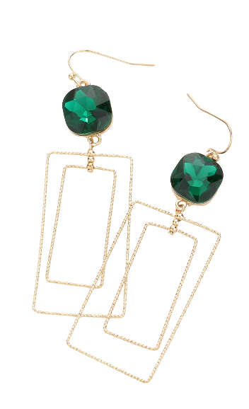 Green Stone Rectangle Earrings