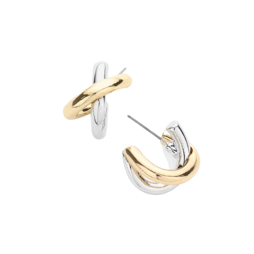 Mixed Metal Crisscross Hoops