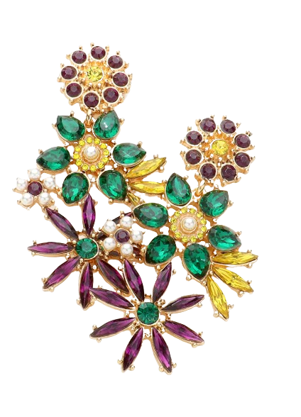 Mardi Gras Floral Stone Earring