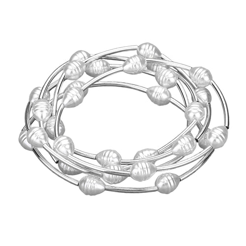 Silver Shell Pearl Tube Bracelet