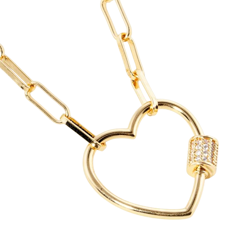 Gold Open Heart Carabiner Necklace