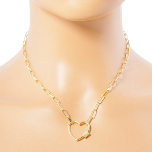 Gold Open Heart Carabiner Necklace