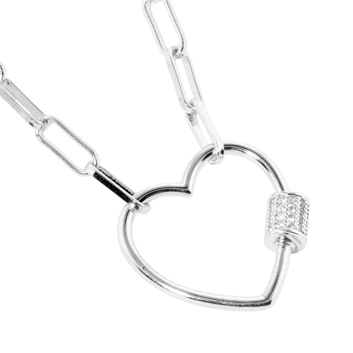 Silver Open Heart Carabiner Necklace