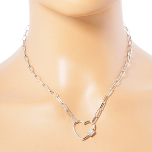 Silver Open Heart Carabiner Necklace