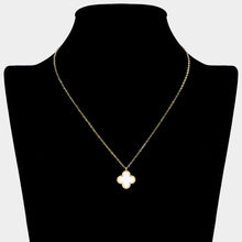 Stainless Steel White Quatrefoil Necklace