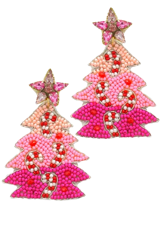 Pink Candy Cane Tree Earrings