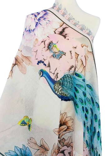 Pink Teal Peacock Peony Scarf