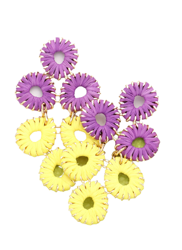 Purple & Yellow Raffia Earrings