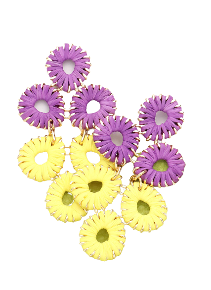 Purple & Yellow Raffia Earrings