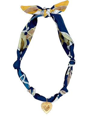 Navy Heart Scarf Necklace