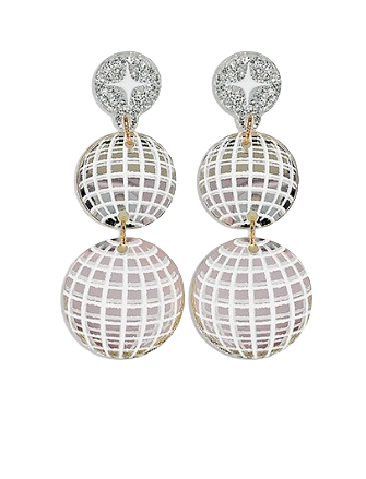 Silver Double Disco Ball Earrings
