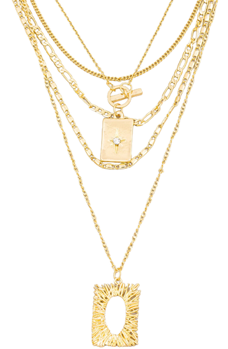 Gold Layered Textured Rectangle Necklace