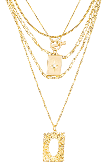 Gold Layered Textured Rectangle Necklace